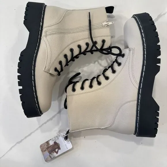 NWT Sincerely Jules Boots Combat military Chunky HARLEY Ivory Boots size 9 - Picture 9 of 12